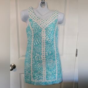Lilly Pulitzer MacFarlane Shorely Blue Sea Cups Shift Dress, Size 4